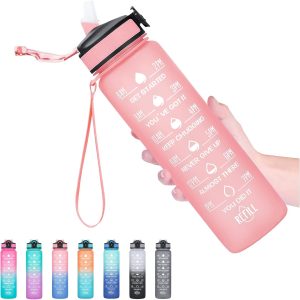 Hyeta 32 oz Water Bottles with Times to Drink and Straw. Motivational Water Bottle with Time Marker.