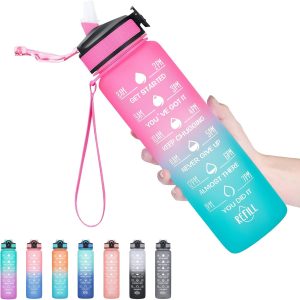 Hyeta 32 oz Water Bottles with Times to Drink and Straw.