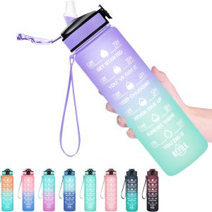 Hyeta 32 oz Water Bottles with Times to Drink and Straw.