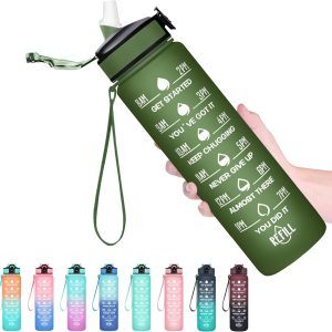 Hyeta 32 oz Water Bottles with Times to Drink and Straw.