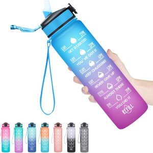 Hyeta 32 oz Water Bottles with Times to Drink and Straw.