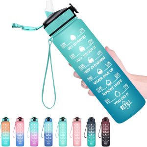 Hyeta 32 oz Water Bottles with Times to Drink and Straw.