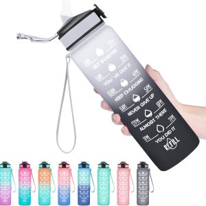 Hyeta 32 oz Water Bottles with Times to Drink and Straw. Gym and Outdoor : Sports & Outdoors