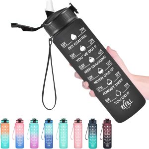 Hyeta 32 oz Water Bottles with Times to Drink and Straw.