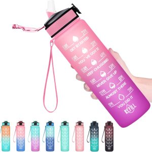 Hyeta 32 oz Water Bottles with Times to Drink and Straw. Motivational Water Bottle with Time Marker.