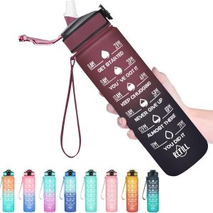 Hyeta 32 oz Water Bottles with Times to Drink and Straw.